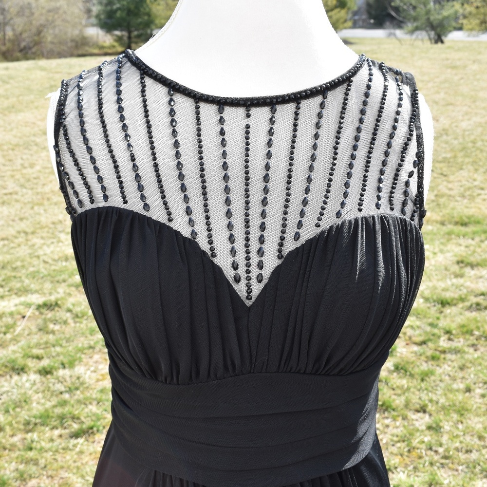 Beaded & Shirred Black Gown